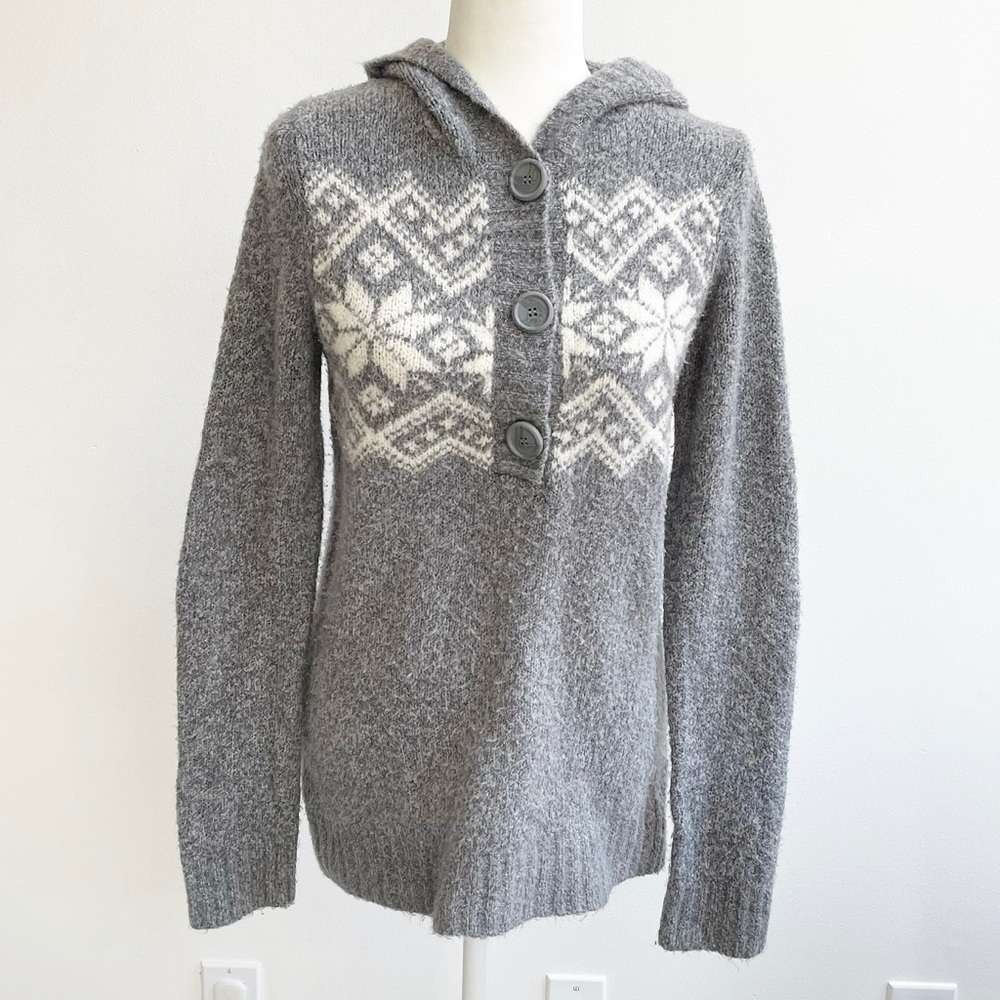 Motherhood Maternity | Maternity Grey/Cream Fuzzy Knit Hooded Pullover Sweater